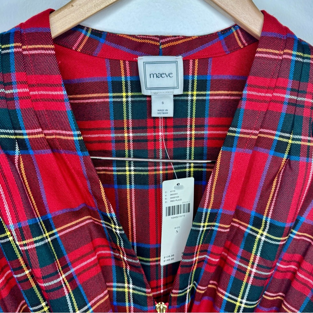 Anthropologie MAEVE Waisted Zip-Front Sleeveless Top In Red Plaid Small NEW NWT - Picture 4 of 9